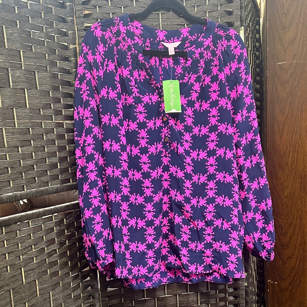 Lilly Pulitzer Pink and Navy Floral Blouse